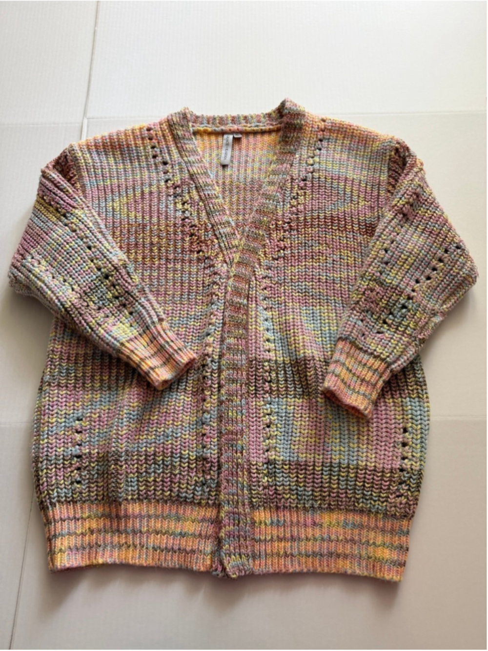 Grace + Karma pastel rainbow chunky-knit open cardigan sz xl